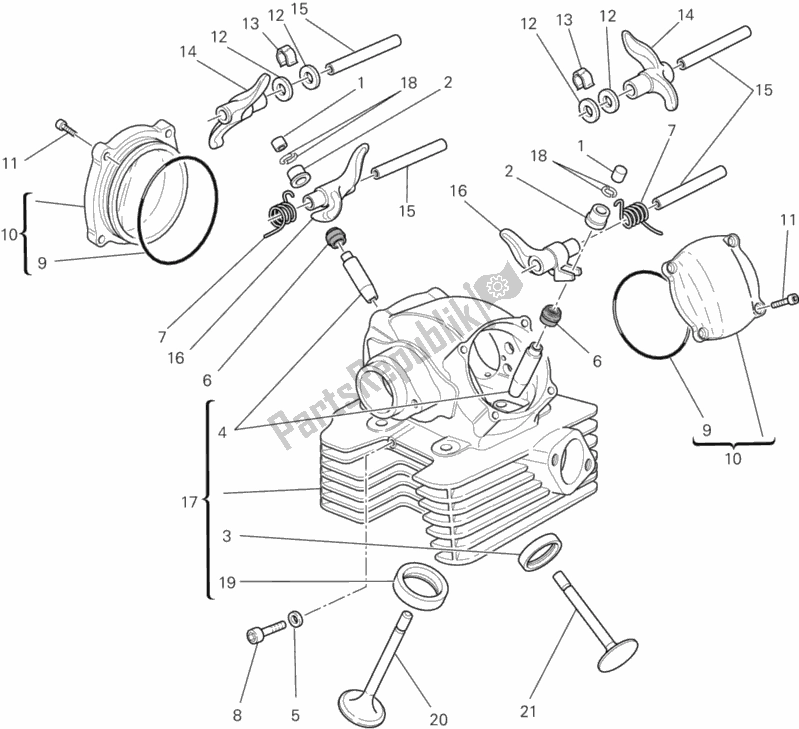 Alle onderdelen voor de Verticale Cilinderkop van de Ducati Monster 796 Thailand 2014